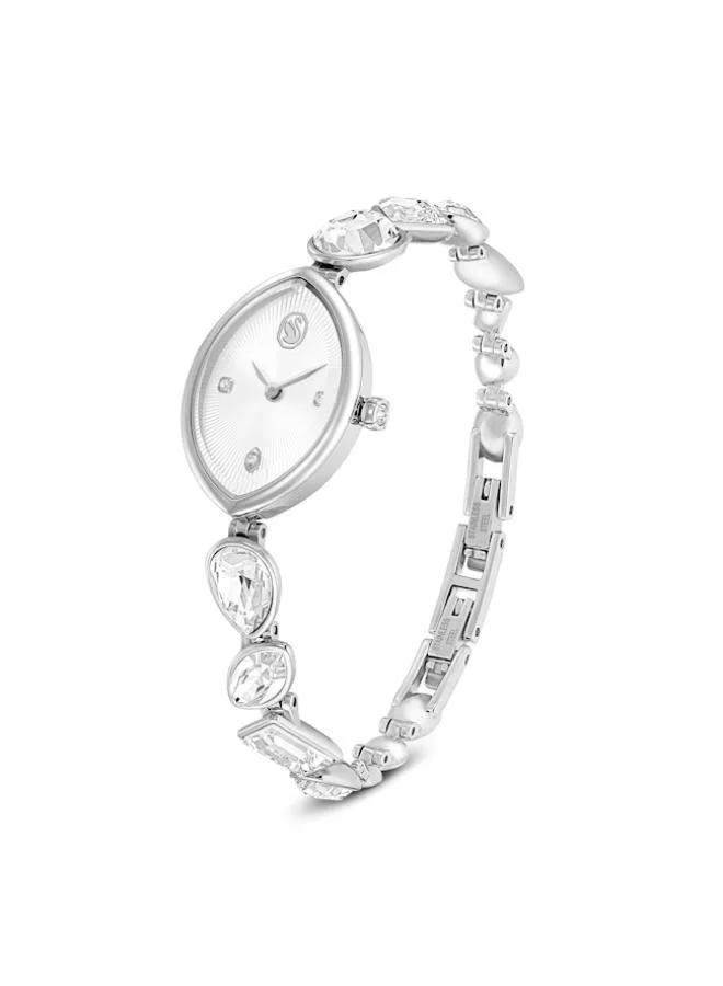 سواروفسكي جيما ساعة يد فضية بقرص تناظري من الستانلس ستيل